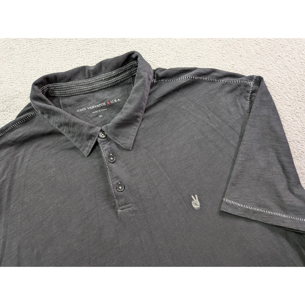 John Varvatos USA Mens XL Black Peace Sign Short Sleeve Polo Shirt Pick Stitch